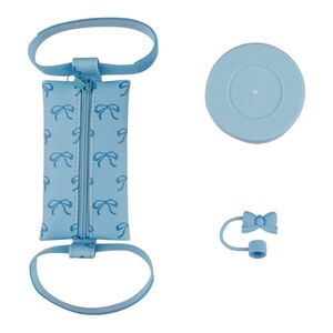 Blue Bow Print Travel Bottle Holder with Cap and Stopper